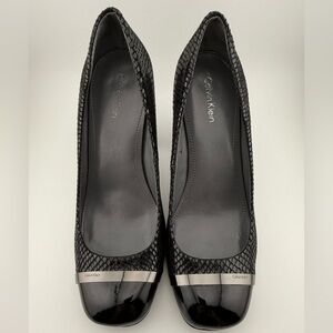 Blaine Two Tone Black Snake Print/Patent Pumps 7.5 by Calvin Klein